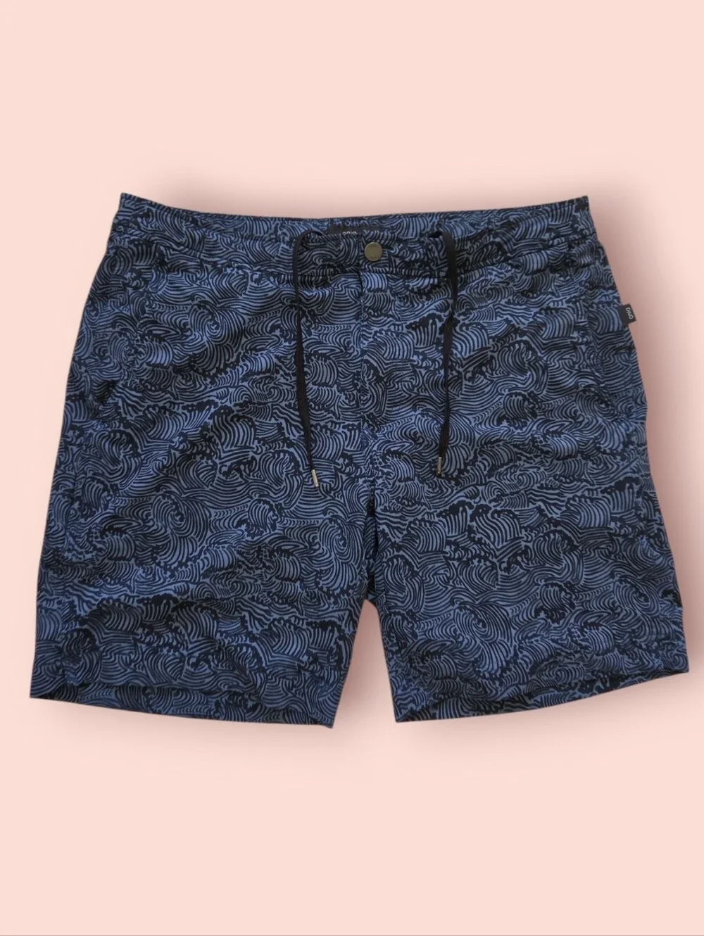 Onia Blue Black Wave Pattern Hybrid Swim Shorts Men's Size 34